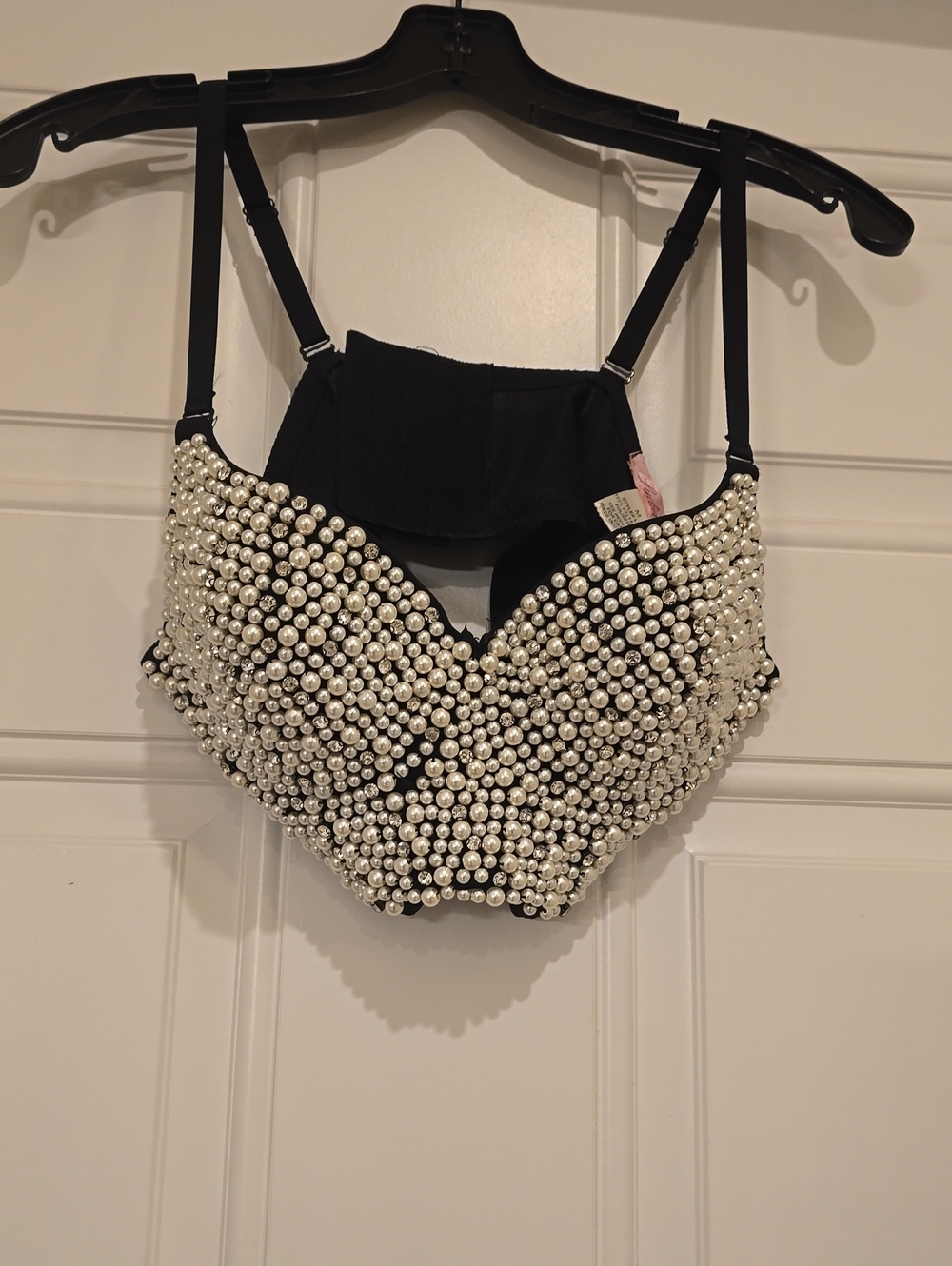 Pearl-Embellished Black Bra Top - Women's Intimates